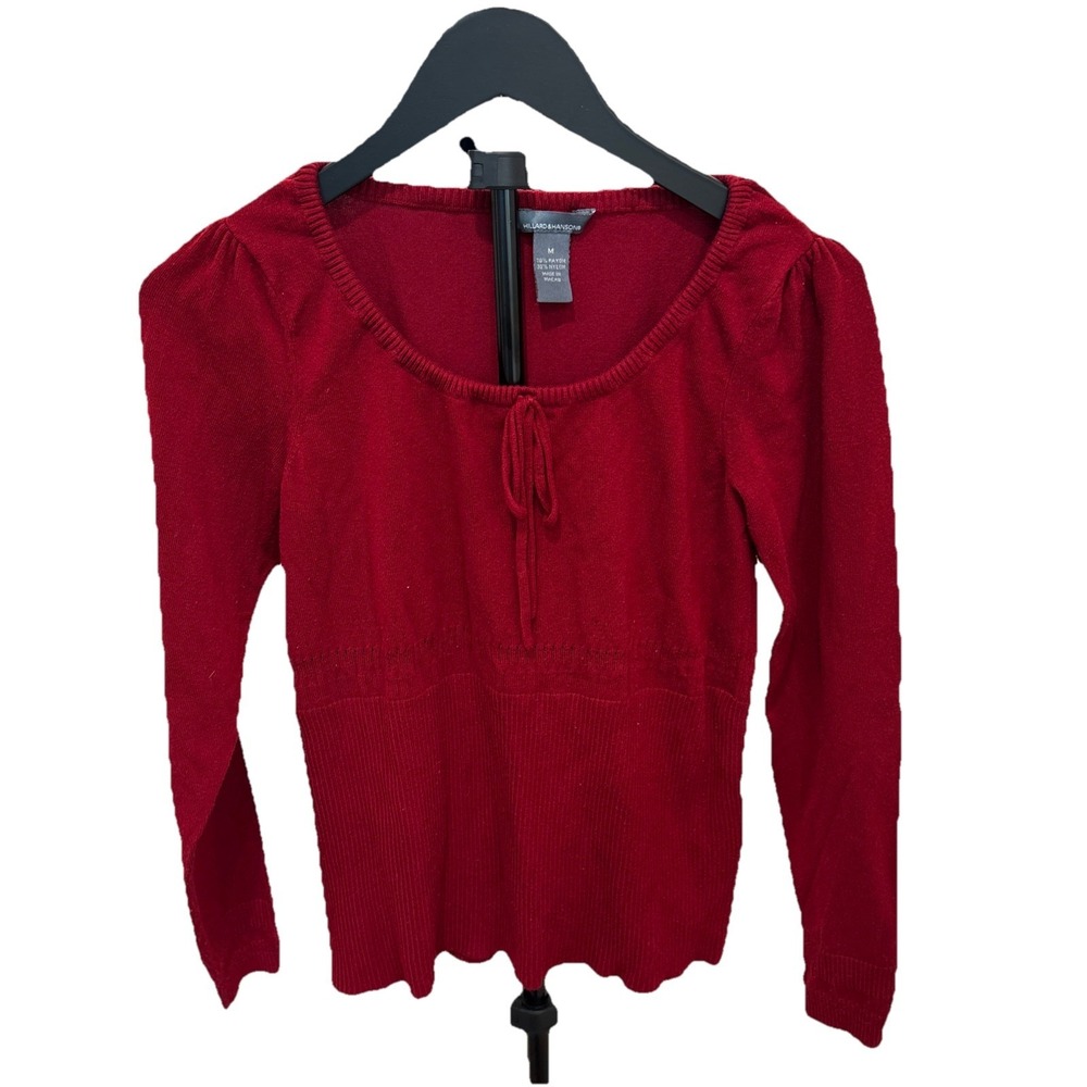 Vtg Y2K Hillard & Hanson Burgundy Lg Sleeve Small Knit Top Babydoll Sweetheart